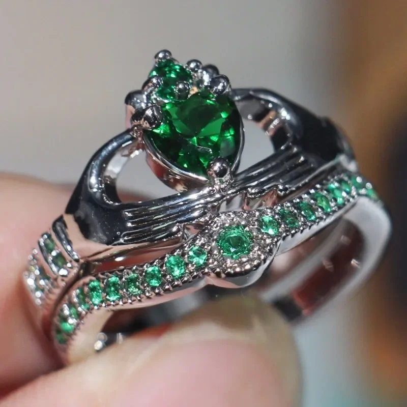 Классическое лабораторное кольцо с изумрудом Claddagh свадебная повязка из белого