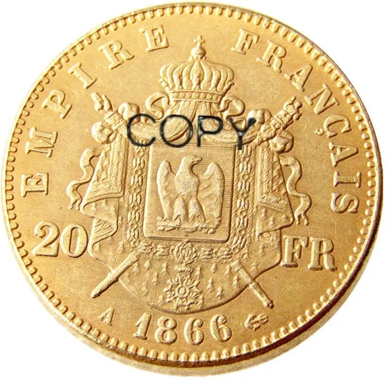 

France 1866A/B 20 Francs Napoleon III Gold Plated Copy Coins