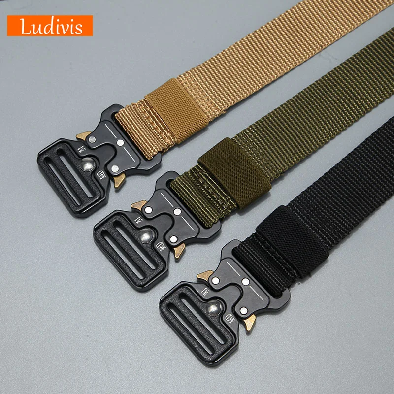 LUDIVIS belt men outdoor hunting metal tactical belt multi-function alloy buckle high quality Marine Corps canvas belt