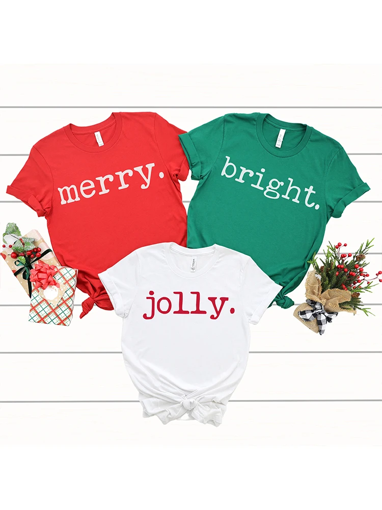Яркие праздничные футболки с Рождеством одинаковые семейные женские хлопковые