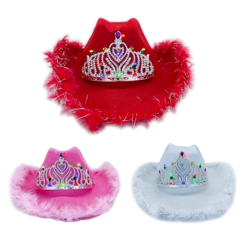 

Wedding Party Led Cowgirl Hat Cowboy Hat with Crown Western Jazz Hat