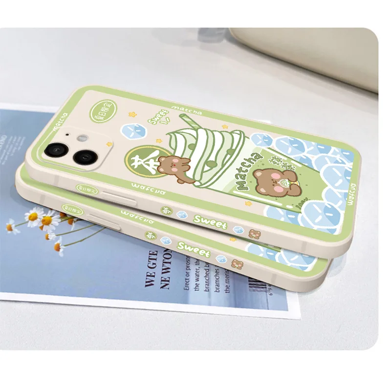 Силиконовый мягкий чехол для iPhone 7 8 Plus 14 Pro Max милый с мишкой маття мороженым 13 11 12 X