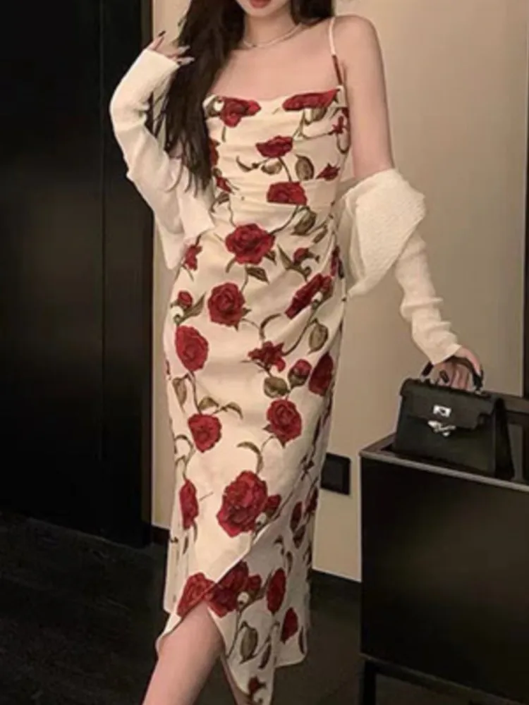 Платье-миди женское на тонких бретелях пикантный элегантный облегающий вечерний