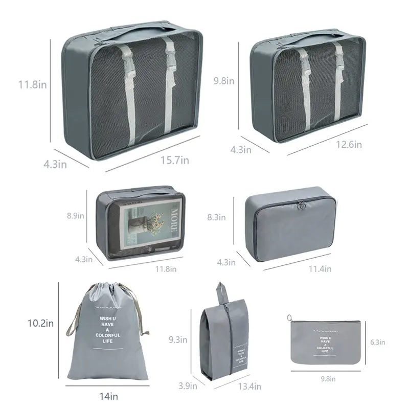 Packing Cubes For Suitcases 7 Pcs Foldable Luggage Bag Travel Suitcase Organizer Compression Bag, Gray
