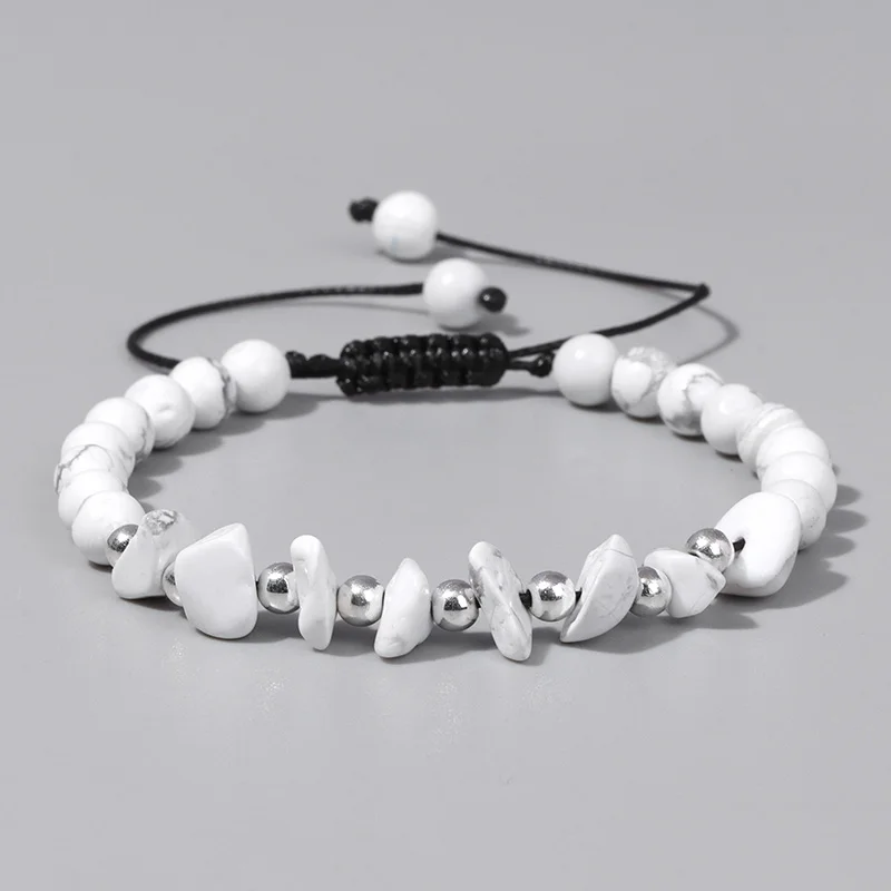 Модные браслеты с белыми бусинами Howlite 8 мм нестандартные из натурального камня