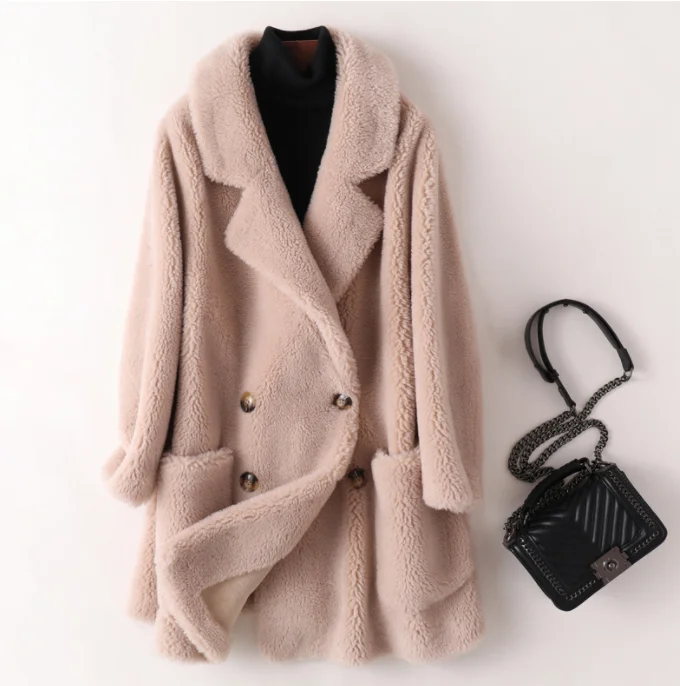 2023 Fur Coat High Quality Womens Natural Wool Coats Thick Warm Elegant Loose Large Size Long Outwear For Women enlarge