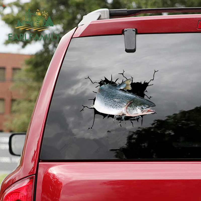 

EARLFAMILY 13cm for Salmon Fish Camper Car Stickers RV JDM Decal Auto Car Accessoires Windshield Motorcycle Waterproof Sticker
