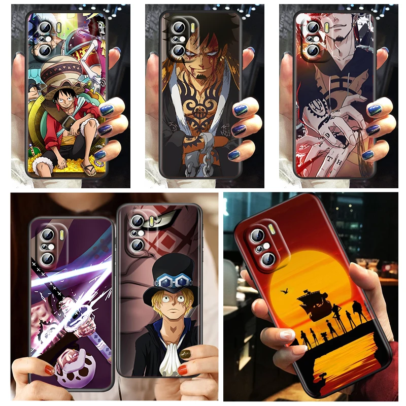 

Luffy Cartoon One Piece Phone Case For Xiaomi Redmi K50 K40 Gaming 10 10C 9AT 9A 9C 9T 8 7A 6A 5 4X Fundas Black TPU Cover