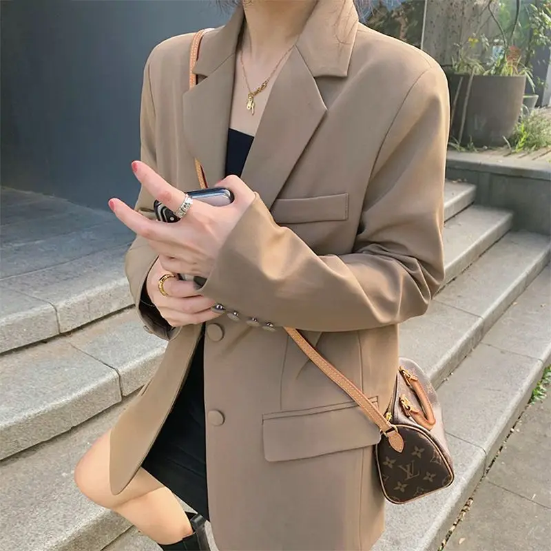 

UNXX Pockets Notched Solid Blazers Loose Simplicity Coat Button Regular Casual Formal Women's Clothing Spring Summer Patchwork