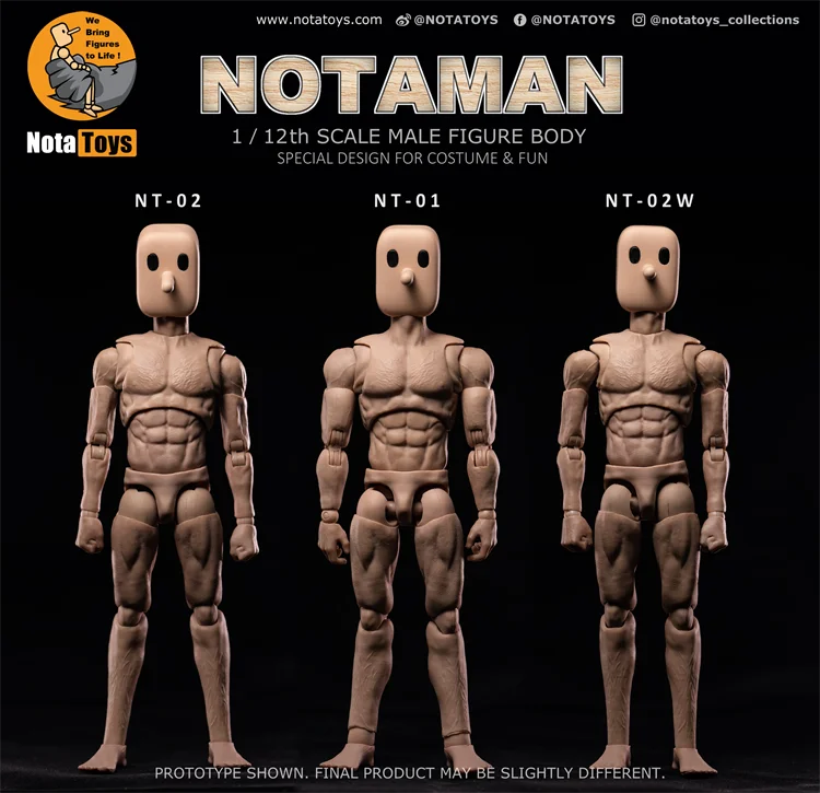 Nottaa-Nt-01 de cabeza cuadrada para hombre, figura de acción masculina, ropa deportiva de Sp-01, músculo fuerte, hombro estrecho/ancho, a escala 1/12
