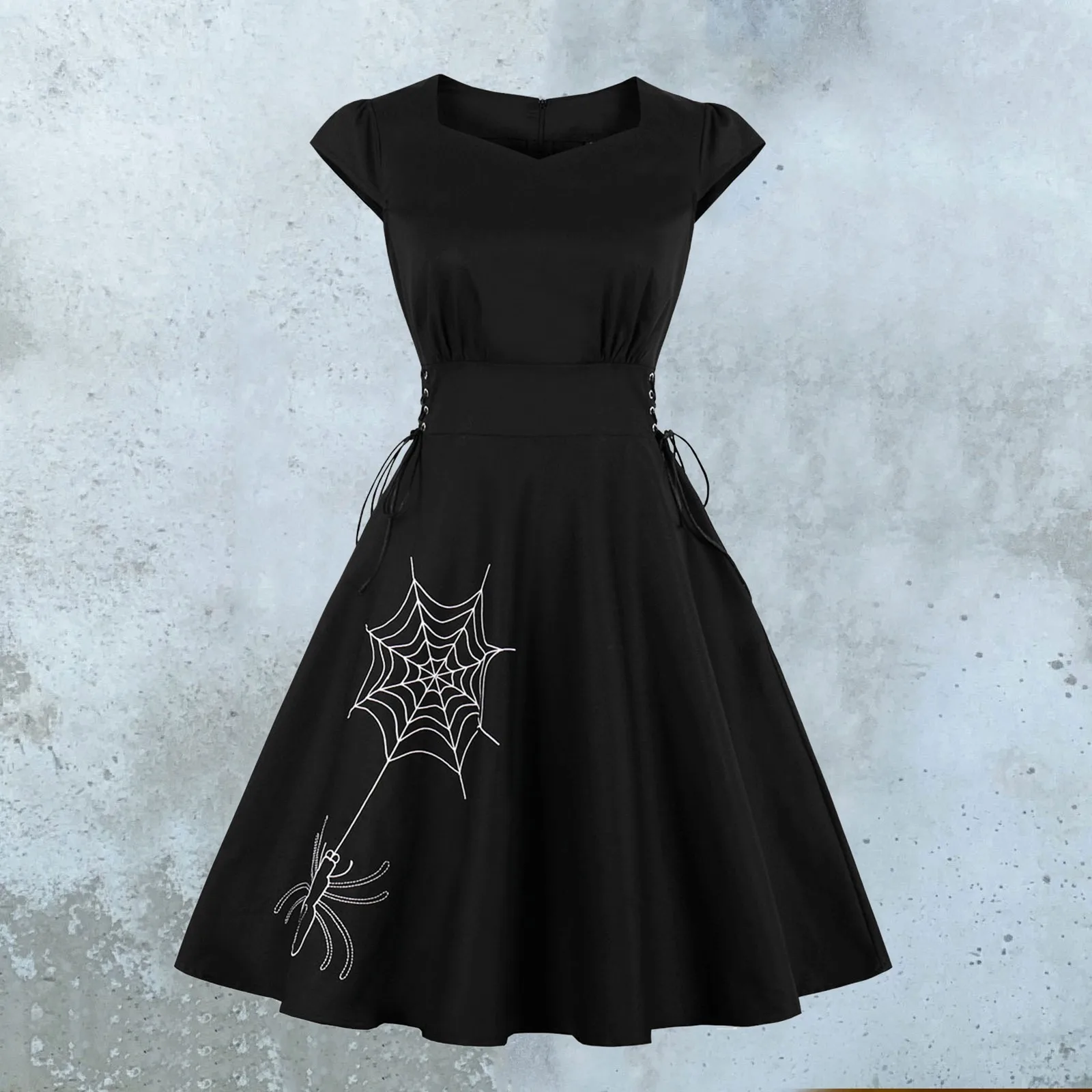 

Women Vintage Halloween Cap Sleeves Vintage A Line Dress Swing Slim Cocktail Prom Party Dress Elegant Summer Dresses For Women