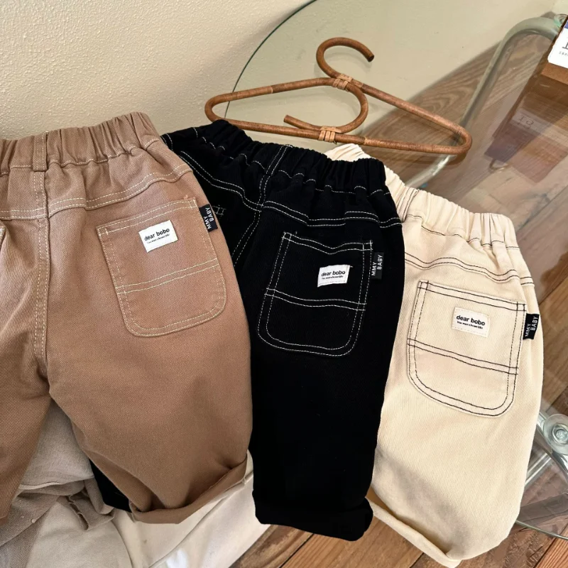 

Girls Loose Children Open Cotton Unisex Elastic Casual Boys Pants Spring Trousers New Line And