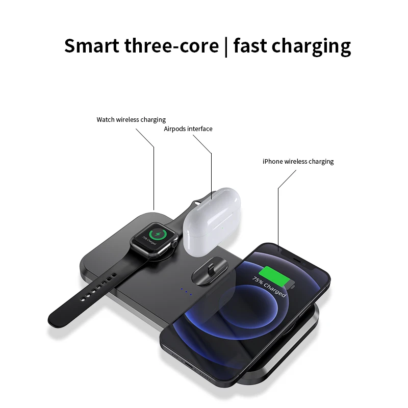 

Wireless Charger 15w Easy Retractable Wide Compatibility Foldable For Apple Huawei Fast Charging Dock Station F Black Type-c