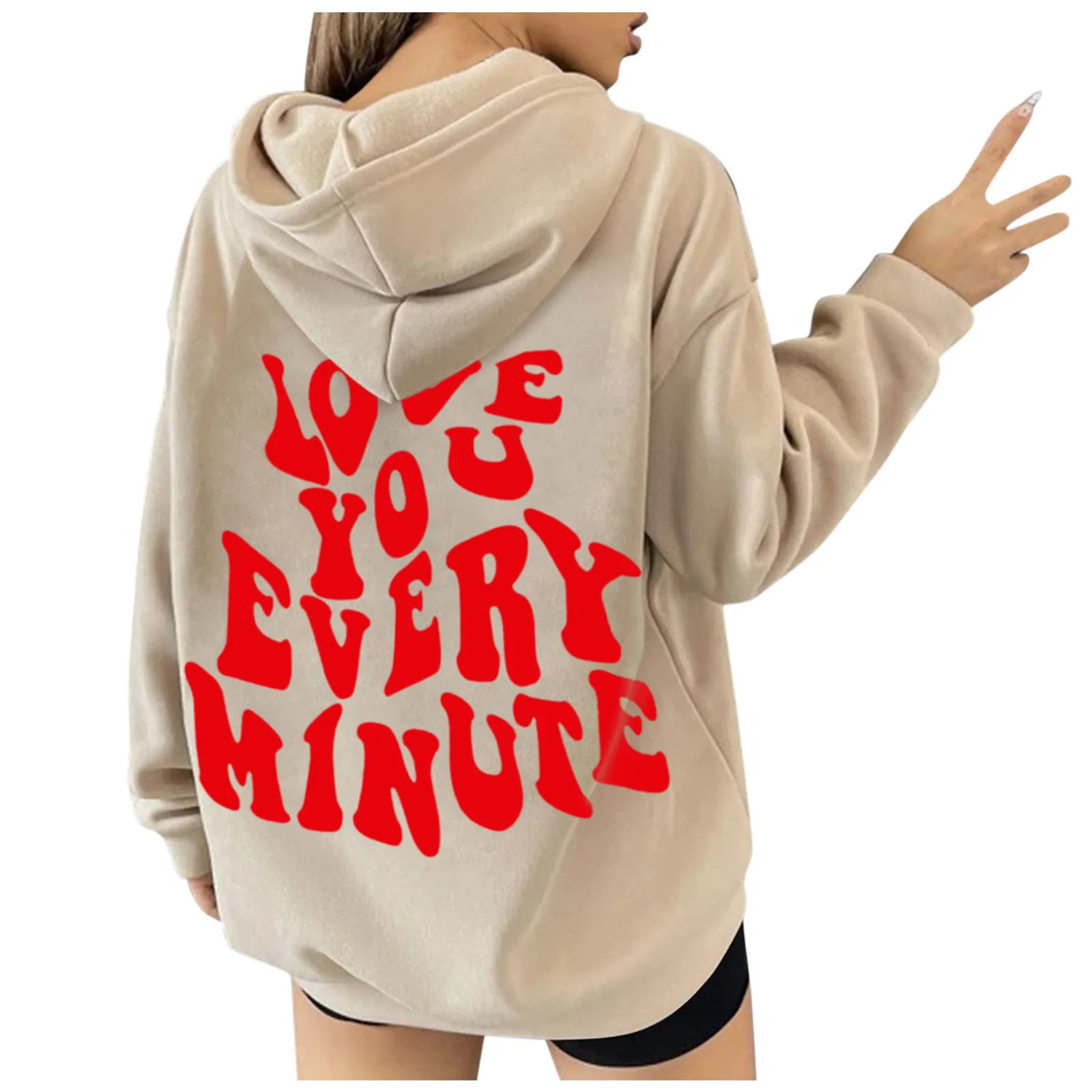 

Women's Fashion Sweatshirt Letter Print Long-sleeved Sweatshirt Casual Warm Hooded Soft Sweater Blouse Pullover haut