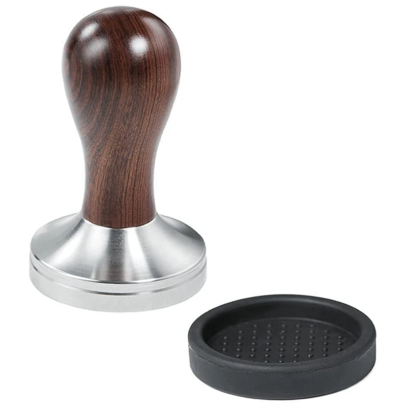 

58Mm Coffee Tamper Espresso Press With Tamper Mat Stainless Steel Flat Base Wooden Handle For Coffee Machine Accessory