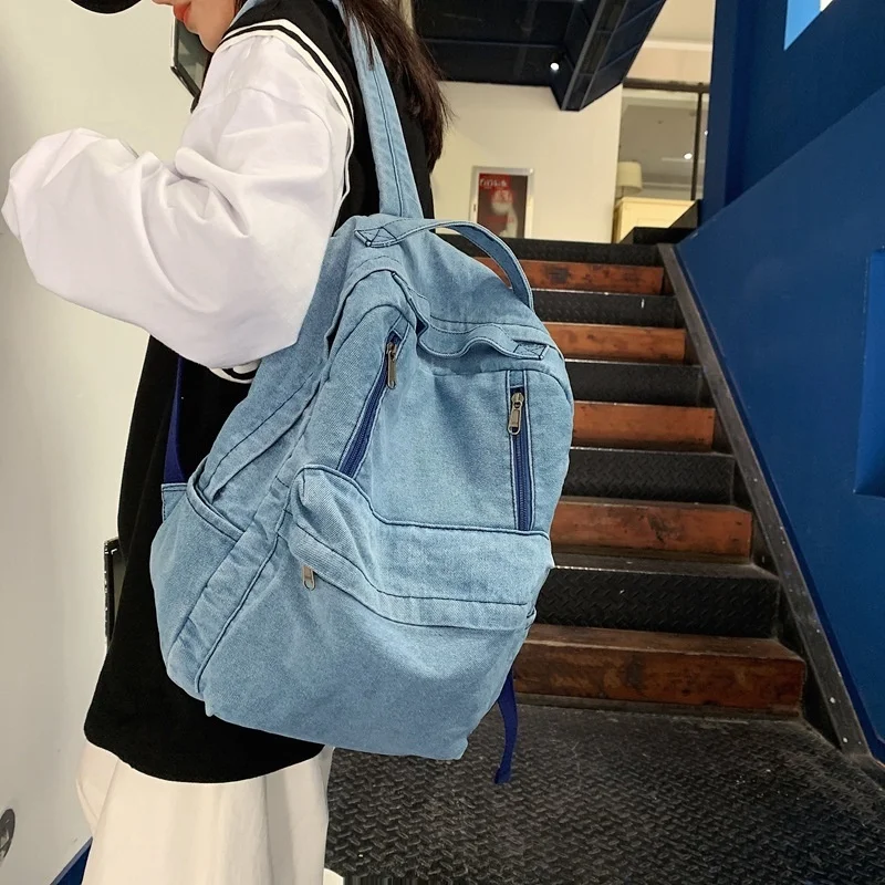 

Women Retro Backpack Denim Travel Causal Bagpack College Student School Bags for Teenager Girls Unisex Bookbag Trend Back Pack