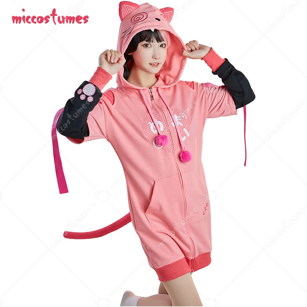 

Women Kawaii Cat Style Adult Onesie Pajama Nightdress Halloween Cartoon Long Sleeve Hooded Kigurumi Homewear Dress