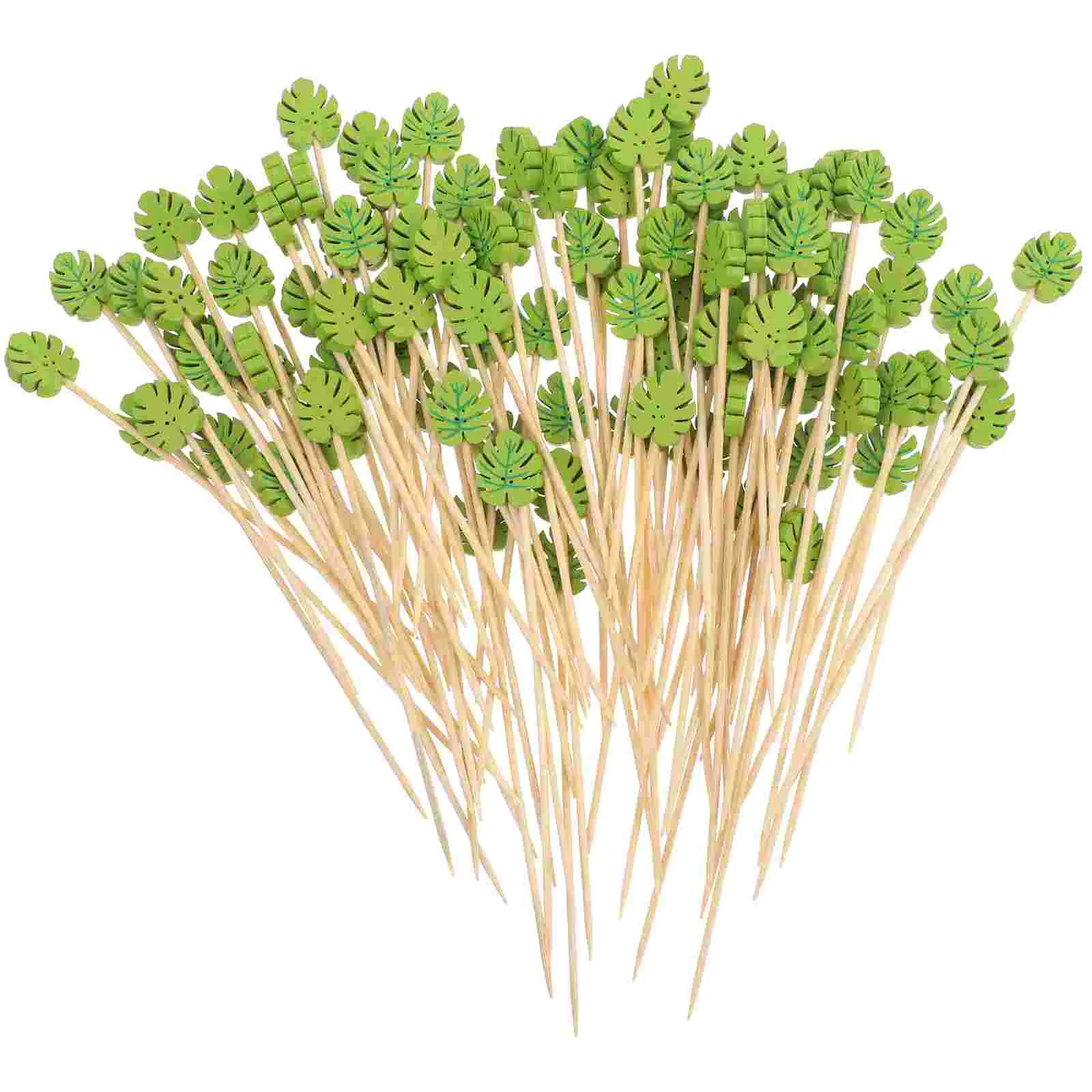 

100 Pcs Bamboo Leaves Cocktail Supplies Palm Leaf Decor Decorative String Party Fruits Sticks Picks Sandwich Bbq