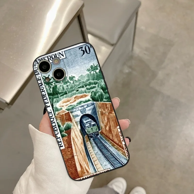 Landscape Stamp Label  Phone Case FOR IPhone 14 13 11 12 Pro 8 7 Plus X 13 Pro MAX XR XS MINI Black Covers