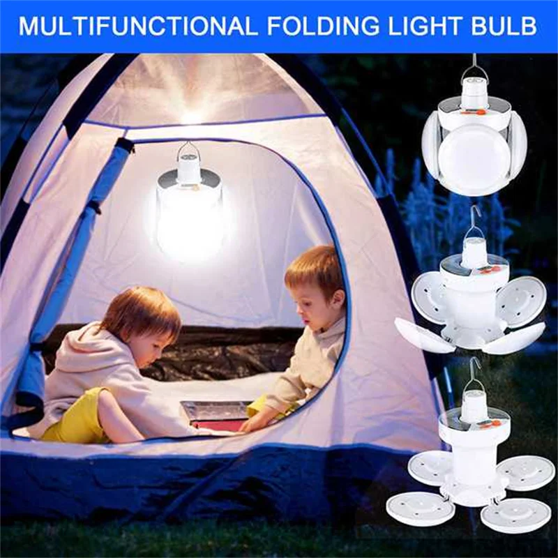 

Solar Outdoor Foldable Lamp Portable Camping Light USB Rechargeable LED Bulb Camp Lantern Torch Emergency Lamp for Power Outage