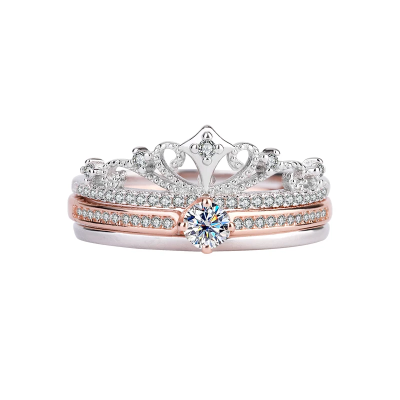 Sterling silver moissanite Castle fireworks with double rose gold color separation diamond ring