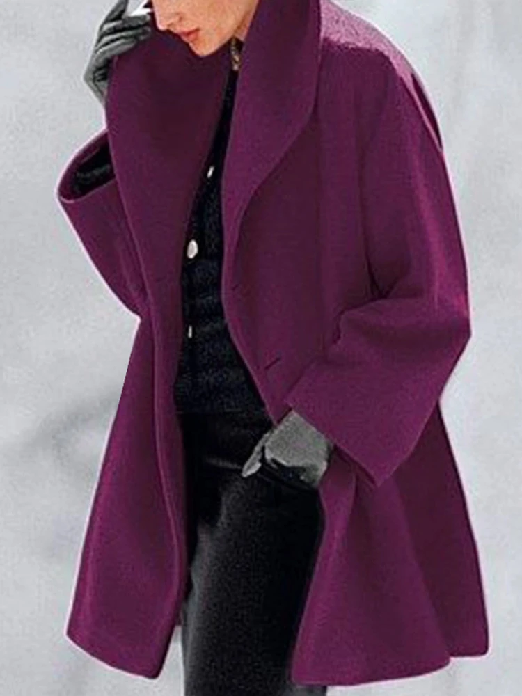 Plus Size thick Jacket Women Fashion Autumn Winter Coat Round Neck Long Sleeve Open Stitch Solid Loose Warm Woolen Coat 2022