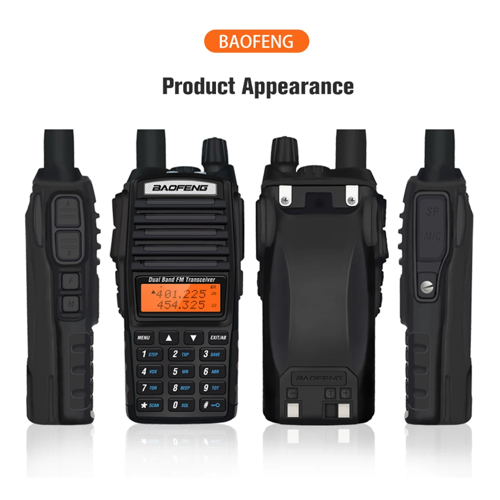 2pcs Real 8W Baofeng UV-82 Walkie Talkie UV 82 High Power Amateur Ham CB Radio Station UV82 Dual Band Transceiver 10KM Intercom