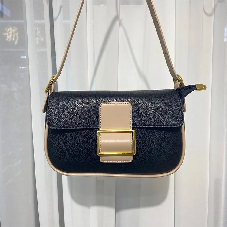 

Petscog Vintage Women's Shoulder Bag Pu Leather Color Stitching Hasp Crossbody Bags 2022 Fashion Simple Trend Hobo Handbag