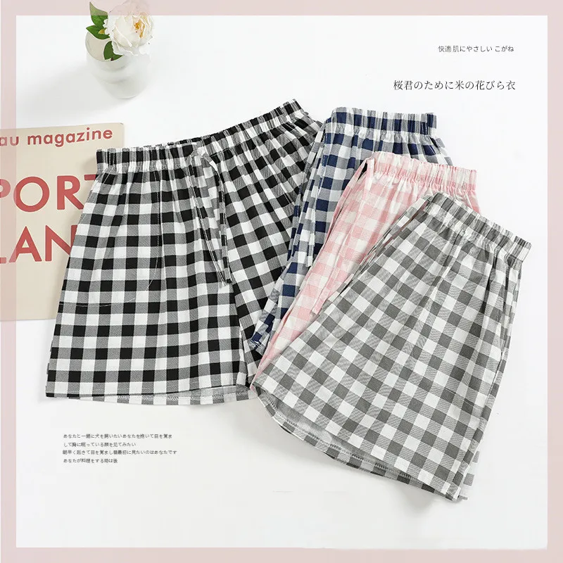 Daeyard Women Fashion Plaid Shorts 