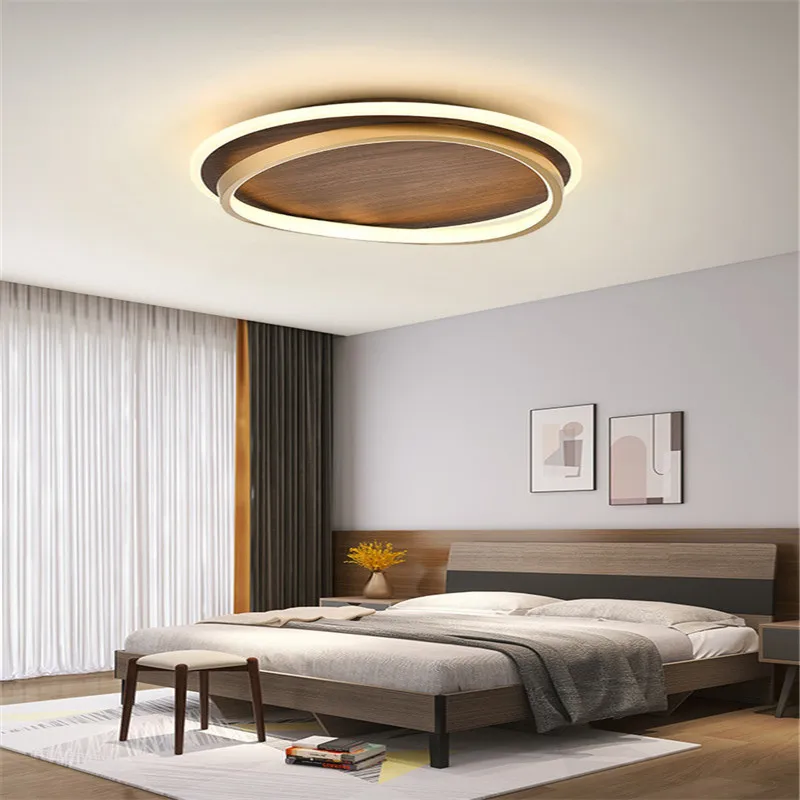

Nordic minimalist creative wood grain bedroom lamp light luxury modern led ceiling lamp balcony room romantic warm lighting