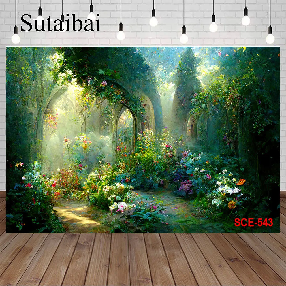 

Photography Background Retro Garden Landscape Painting Flowers Adult Girl Artistic Portrait Decor Photo Backdrop Studio