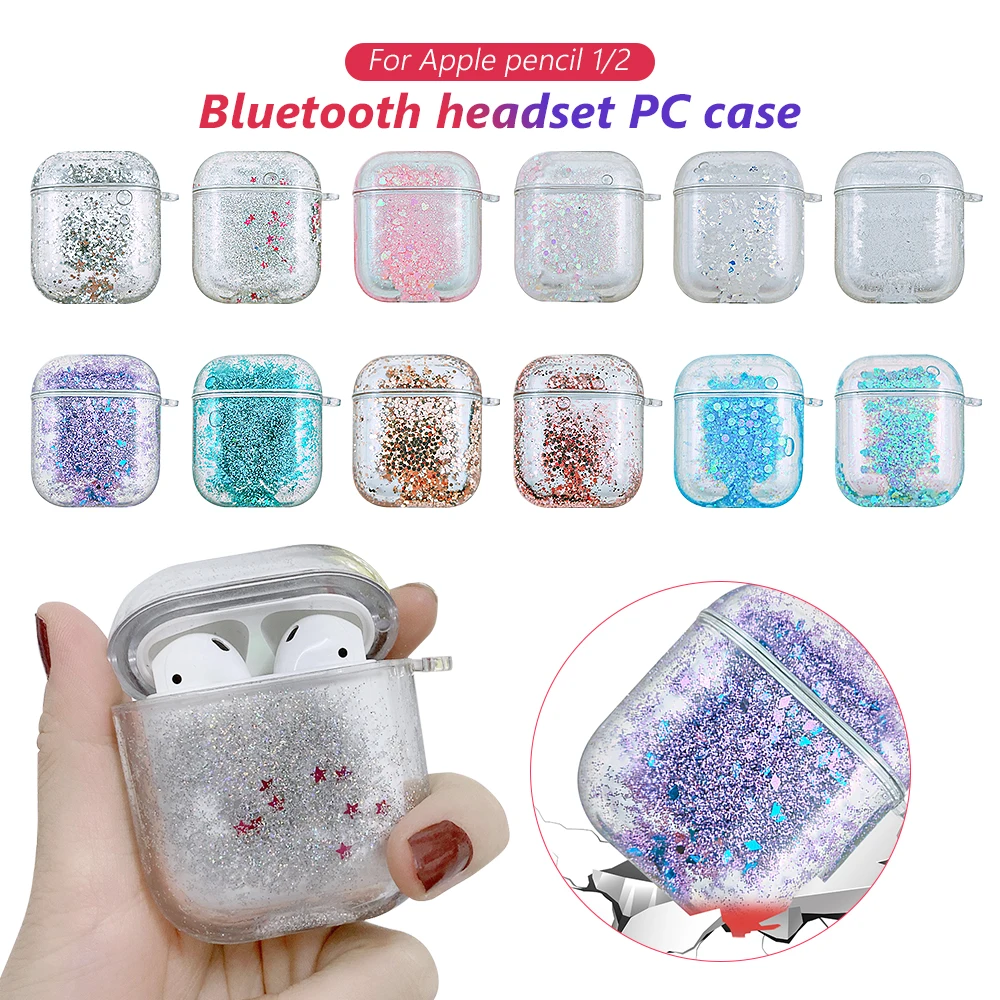 

Creative Glitter Bluetooth Headset Protective Cover for Airpods1/2 Generation Liquid Quicksand Headphone Case PC Hard Shell