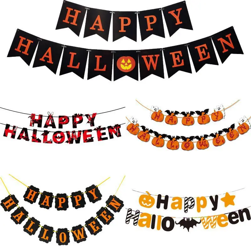 

Halloween Garland Banner Horror Ghost Witch Pumpkin Flag Halloween Party Decor Home Bar Haunted House Hanging Decoration Prop