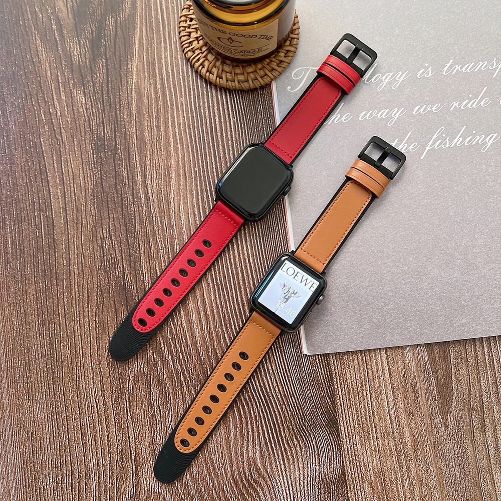 correa loop strap For correa apple watch 8 49mm band Solid Leather+Silicone 44mm 40mm 41mm 45mm iWatch series 7 6 SE 5 bracelet