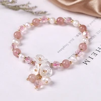 natural freshwater pearl strawberry crystal bracelet niche design sense shell flower womens jewelry wholesale drop shipping