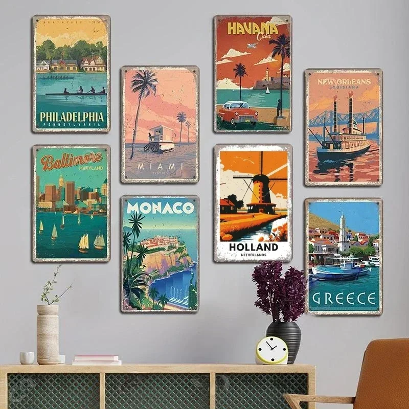 Винтажный столичный городской пейзаж жестяная вывеска металлическая пластина