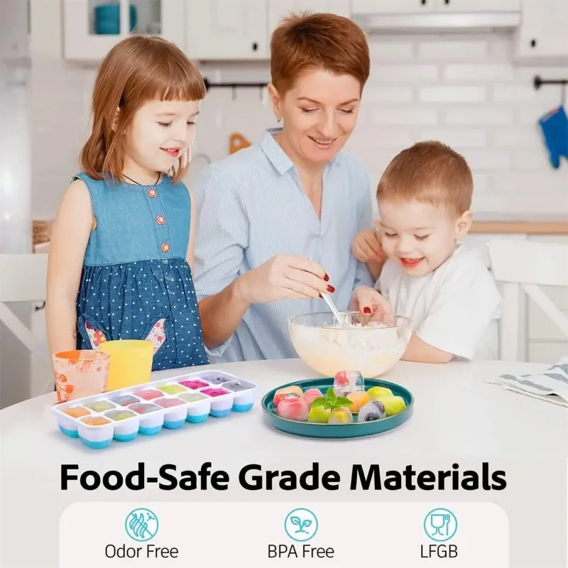 Многоразовая силиконовая форма для льда с крышкой 14 кубиков супер легкая