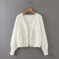 2020 women autumn spring coats white fleece knit cardiganvest jumper lady fashion solid v neck knitted new cardigan jacket s l