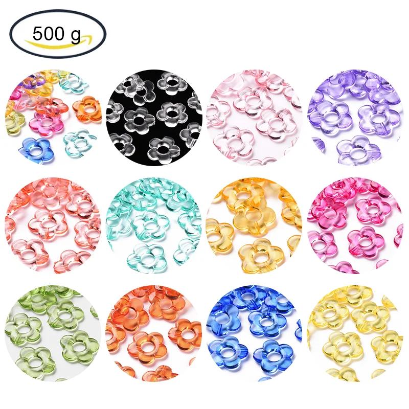 

500g Transparent Acrylic Bead Frames Flower Mixed Color 19x20x3.5mm Hole: 1.6mm Inner Diameter: 6.5mm about 632pcs/500g