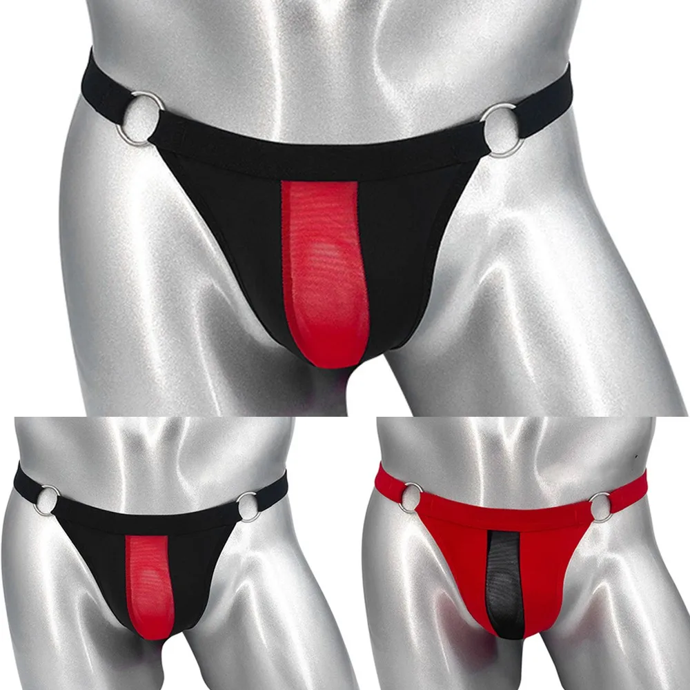 

Mens Mesh Bulge Pouch G-string Thong Bikini Underwear Low Rise T-Back Tanga Men's Hoop Simple Sexy T-back Panties