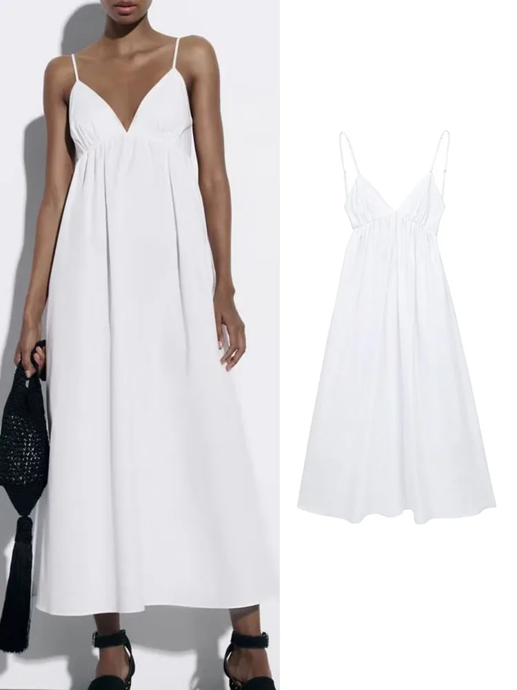 

Платье-миди женское однотонное без рукавов, с открытой спиной и V-образным вырезом