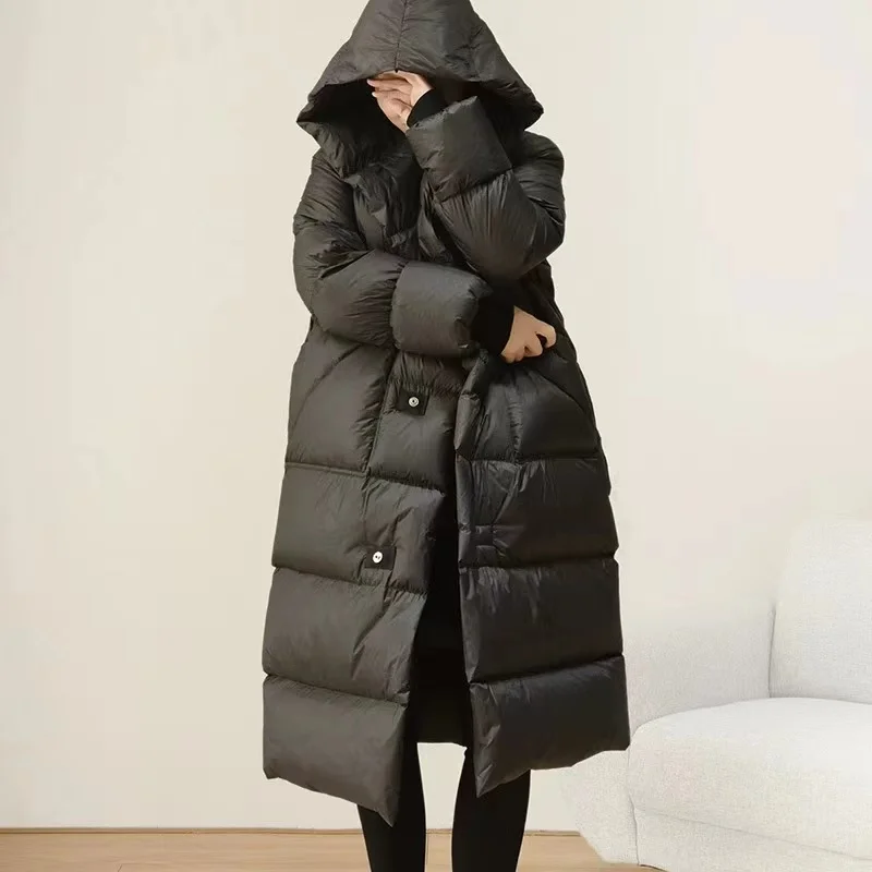 Women's Down Jacket Long Winter 2023 New Oversized Warm Thick Casual Coat Female High Street Bat Sleeve Loose Down Parkas Parks
