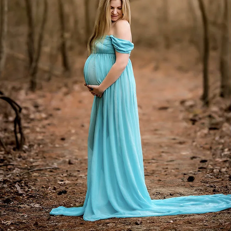 

Maternity Dresses for Photo Shoot Split Chiffon Maternity Gown Long Train Off Shoulder Dress Pregnancy Photography Dress Clothes