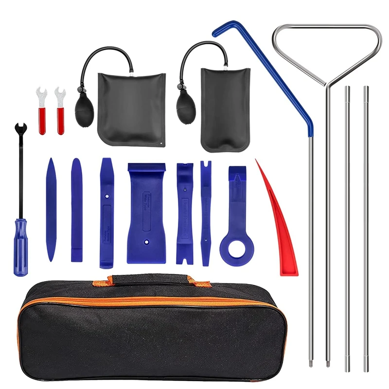 

18Pcs Car Tool Kit Easy Entry Long Reach Grabber Air Wedge Bag Auto Trim Removal Tool Essential Emergency Lockout Set