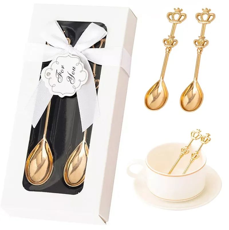 

Golden Crown Coffee Spoon 2pcs/set Drink Coffee Mixing Spoon Restaurant Hotel Party Tableware Household Kitchen Supplies Gift