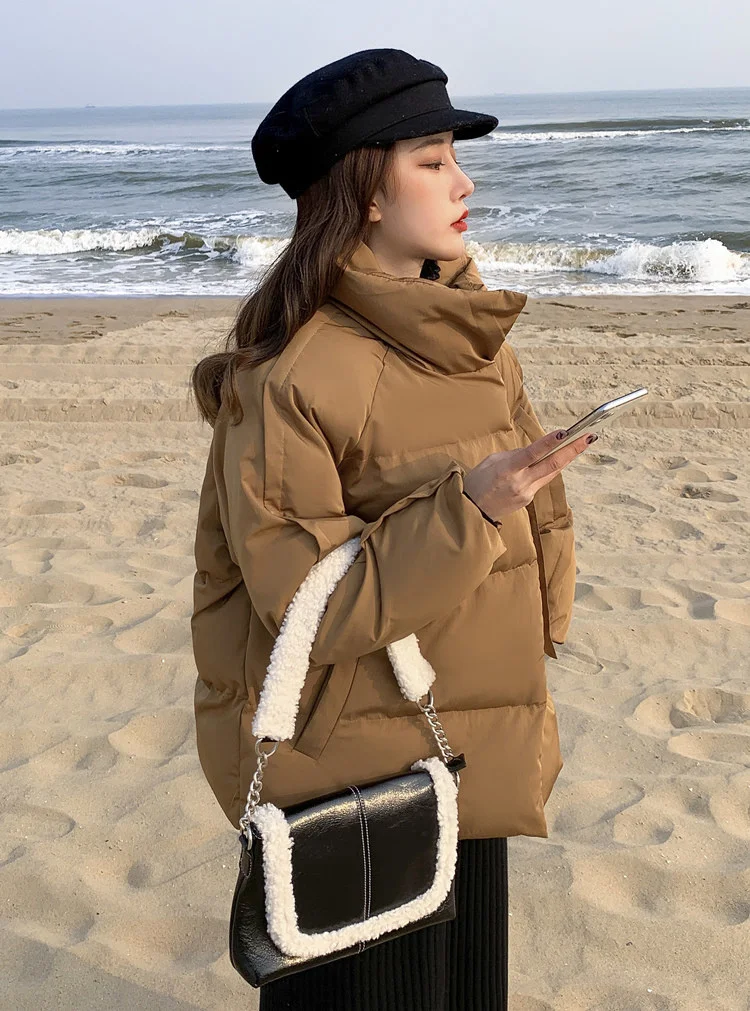 2022 Women Parka Coat Fashion Basic Cotton Down Coat Winter Fashion Soft Korean Warm Jacket Short Cotton Top Pure Color 2022 New