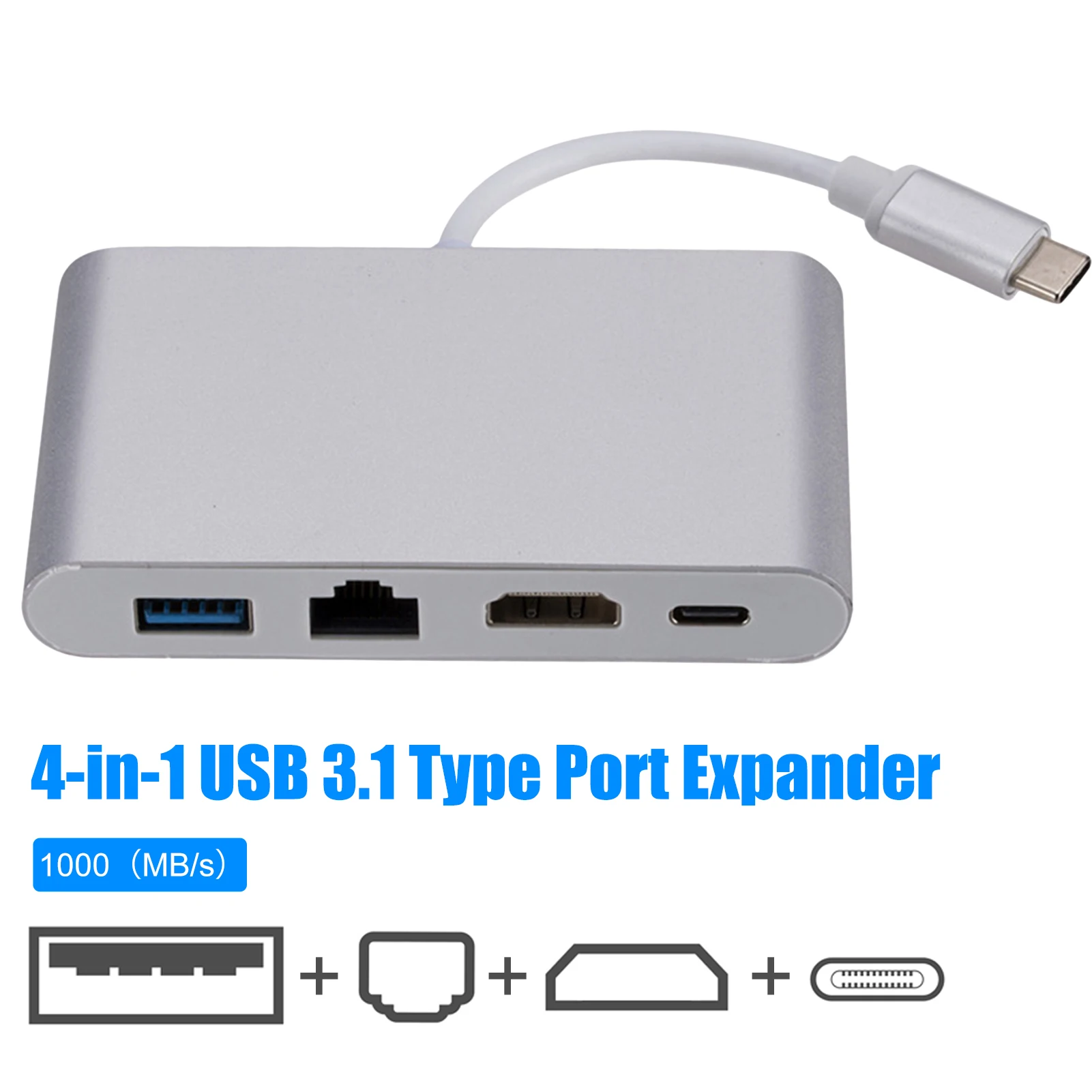 

4-в-1 USB 3.1 расширитель портов Type-C добавляет выходную мощность Type-C, HD-видеопорт, USB 3,0 через интерфейс Type-c