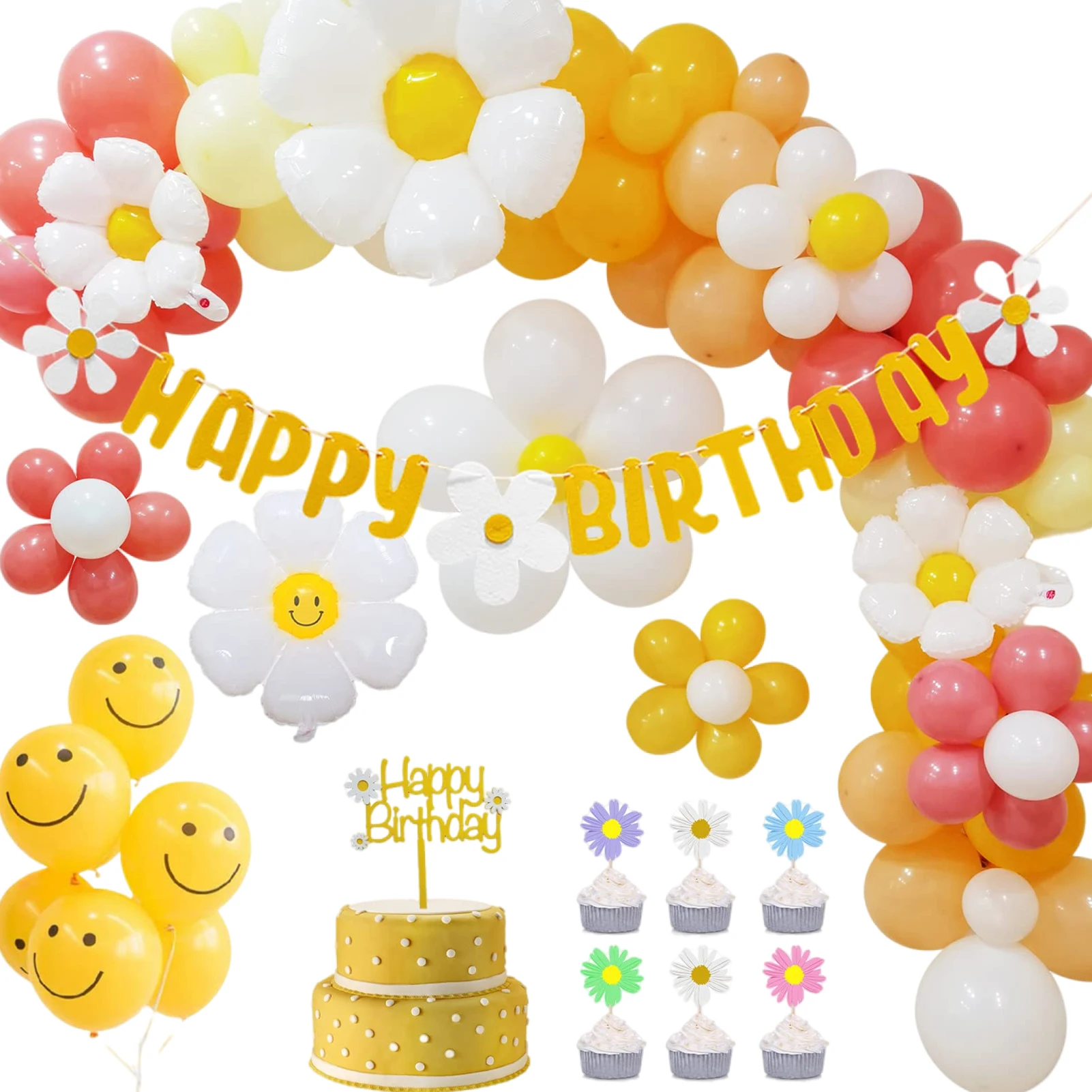 

Украшения для дня рождения с маргаритками, баннер на день рождения, шары с маргаритками в стиле хиппи, ромашки для вечеринки, дня рождения де...