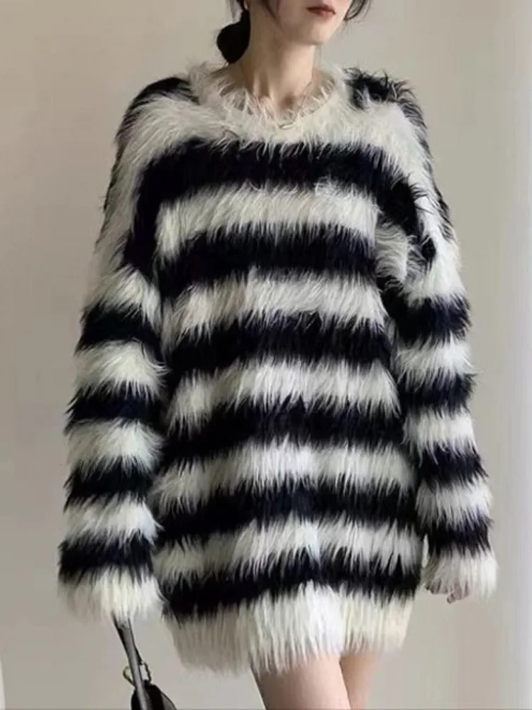 Женский винтажный пуловер оверсайз Y2k Осенний свободный джемпер в полоску