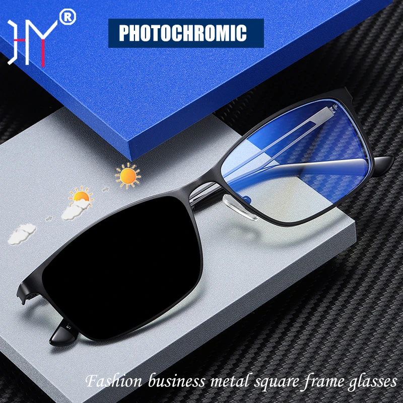 

Фотохромные очки HUYING для чтения для мужчин и женщин, модные компьютерные очки с металлической оправой и квадратной оборкой, для работы, 0-600